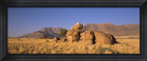 Framed Rock formations in a desert, Brandberg Mountains, Damaraland, Namib Desert, Namibia Print