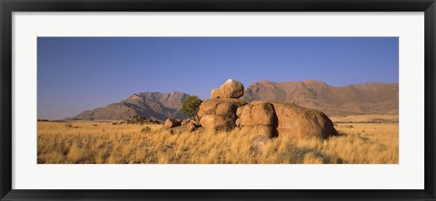 Framed Rock formations in a desert, Brandberg Mountains, Damaraland, Namib Desert, Namibia Print