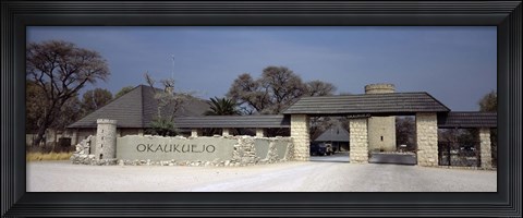 Framed Entrance of a rest camp, Okaukuejo, Etosha National Park, Kunene Region, Namibia Print