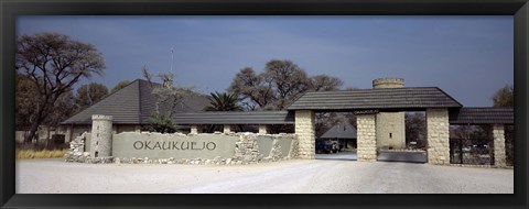 Framed Entrance of a rest camp, Okaukuejo, Etosha National Park, Kunene Region, Namibia Print