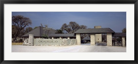 Framed Entrance of a rest camp, Okaukuejo, Etosha National Park, Kunene Region, Namibia Print