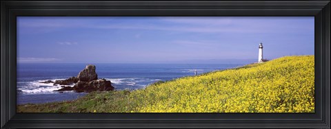 Framed Lighthouse on the coast, Pigeon Point Lighthouse, San Mateo County, California, USA Print