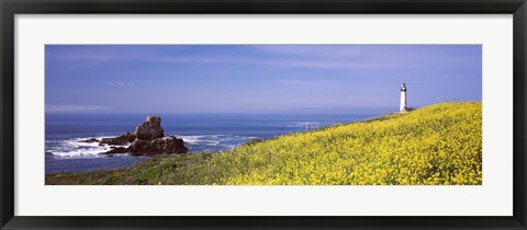 Framed Lighthouse on the coast, Pigeon Point Lighthouse, San Mateo County, California, USA Print