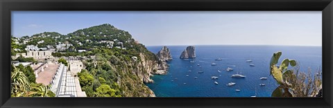 Framed Boats in the sea, Faraglioni, Capri, Naples, Campania, Italy Print