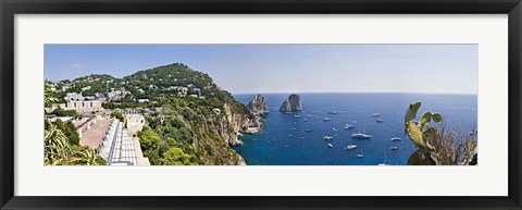 Framed Boats in the sea, Faraglioni, Capri, Naples, Campania, Italy Print