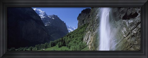 Framed Waterfall in a forest, Staubbach Falls, Mt Jungfrau, Lauterbrunnen Valley, Bernese Oberland, Berne Canton, Switzerland Print