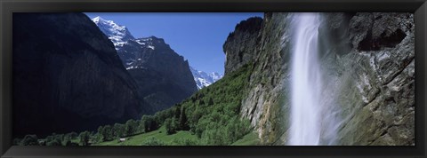 Framed Waterfall in a forest, Staubbach Falls, Mt Jungfrau, Lauterbrunnen Valley, Bernese Oberland, Berne Canton, Switzerland Print