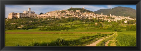 Framed Village on a hill, Assisi, Perugia Province, Umbria, Italy Print