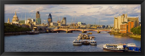 Framed Bridge across a river with a cathedral, Blackfriars Bridge, St. Paul&#39;s Cathedral, Thames River, London, England Print