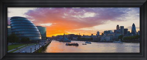 Framed City hall with office buildings at sunset, Thames River, London, England 2010 Print