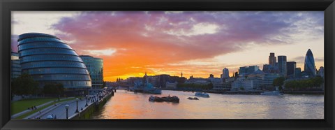 Framed City hall with office buildings at sunset, Thames River, London, England 2010 Print