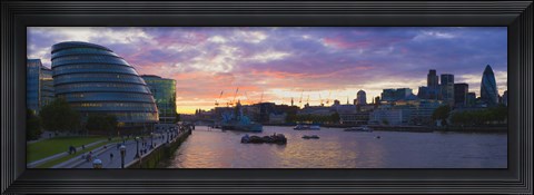 Framed City hall with office buildings at sunset, Thames River, London, England Print