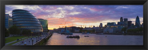 Framed City hall with office buildings at sunset, Thames River, London, England Print