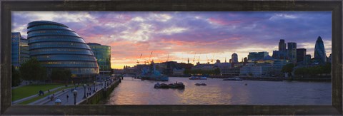 Framed City hall with office buildings at sunset, Thames River, London, England Print
