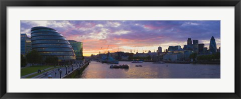 Framed City hall with office buildings at sunset, Thames River, London, England Print