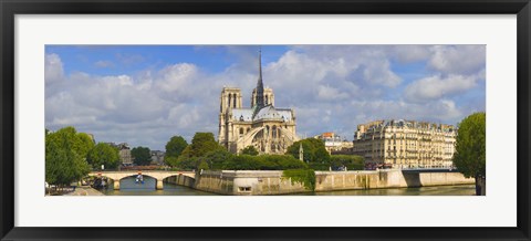 Framed Cathedral at the riverside, Notre Dame Cathedral, Seine River, Paris, Ile-de-France, France Print