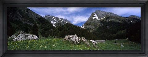 Framed Mountains in a forest, Mt Santis, Mt Altmann, Appenzell Alps, St Gallen Canton, Switzerland Print