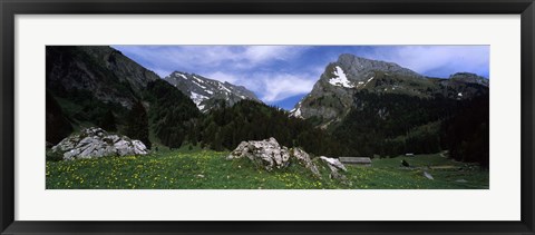 Framed Mountains in a forest, Mt Santis, Mt Altmann, Appenzell Alps, St Gallen Canton, Switzerland Print