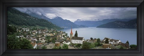 Framed City at the lakeside, Lake Lucerne, Weggis, Lucerne Canton, Switzerland Print