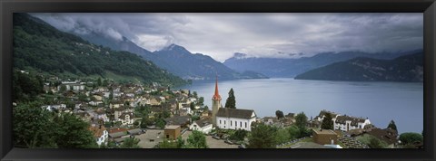 Framed City at the lakeside, Lake Lucerne, Weggis, Lucerne Canton, Switzerland Print