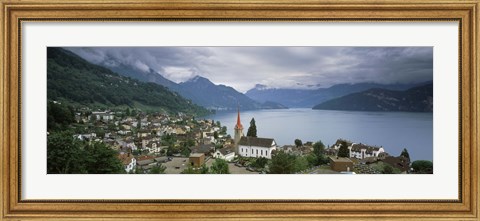 Framed City at the lakeside, Lake Lucerne, Weggis, Lucerne Canton, Switzerland Print