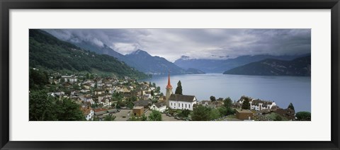 Framed City at the lakeside, Lake Lucerne, Weggis, Lucerne Canton, Switzerland Print