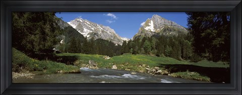 Framed Stream flowing through a forest, Mt Santis, Mt Altmann, Appenzell Alps, St Gallen Canton, Switzerland Print