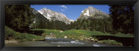 Framed Stream flowing through a forest, Mt Santis, Mt Altmann, Appenzell Alps, St Gallen Canton, Switzerland Print