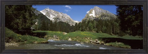 Framed Stream flowing through a forest, Mt Santis, Mt Altmann, Appenzell Alps, St Gallen Canton, Switzerland Print