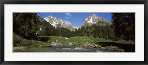 Framed Stream flowing through a forest, Mt Santis, Mt Altmann, Appenzell Alps, St Gallen Canton, Switzerland Print