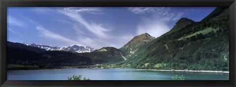 Framed Mountains at the lakeside, Lungerersee, Lungern, Obwalden Canton, Switzerland Print