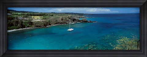 Framed Sailboat in the bay, Honolua Bay, Maui, Hawaii, USA Print