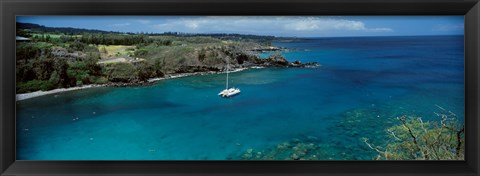 Framed Sailboat in the bay, Honolua Bay, Maui, Hawaii, USA Print