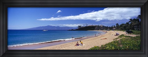 Framed Tourists on the beach, Maui, Hawaii, USA Print