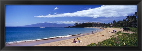 Framed Tourists on the beach, Maui, Hawaii, USA Print