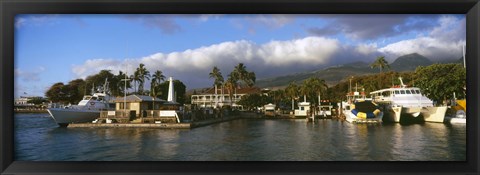 Framed Boats at a harbor, Lahaina Harbor, Lahaina, Maui, Hawaii, USA Print
