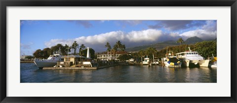 Framed Boats at a harbor, Lahaina Harbor, Lahaina, Maui, Hawaii, USA Print