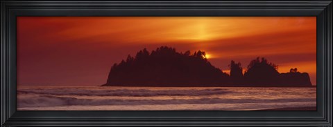 Framed Silhouette of sea stack at sunrise, Washington State, USA Print