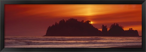 Framed Silhouette of sea stack at sunrise, Washington State, USA Print