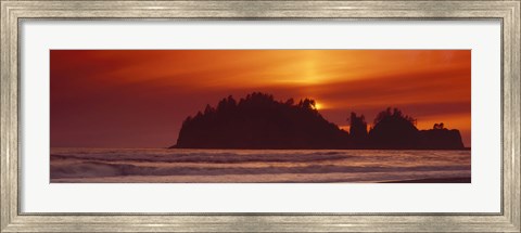 Framed Silhouette of sea stack at sunrise, Washington State, USA Print