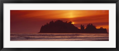 Framed Silhouette of sea stack at sunrise, Washington State, USA Print