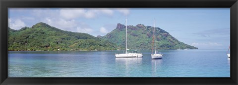 Framed Sailboats in the sea, Tahiti, Society Islands, French Polynesia Print