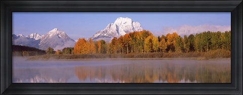 Framed Reflection of trees in a river, Oxbow Bend, Snake River, Grand Teton National Park, Teton County, Wyoming, USA Print