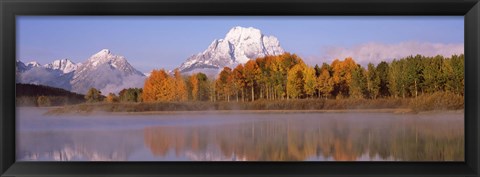 Framed Reflection of trees in a river, Oxbow Bend, Snake River, Grand Teton National Park, Teton County, Wyoming, USA Print