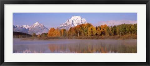 Framed Reflection of trees in a river, Oxbow Bend, Snake River, Grand Teton National Park, Teton County, Wyoming, USA Print