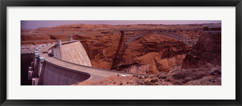 Framed High angle view of a dam, Glen Canyon Dam, Lake Powell, Colorado River, Page, Arizona, USA Print