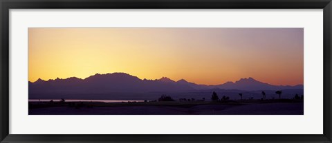 Framed Silhouette of a golf course with Sinai Mountains in the background, The Cascades Golf &amp; Country Club, Soma Bay, Hurghada, Egypt Print