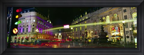 Framed Buildings lit up at night, Piccadilly Circus, London, England Print