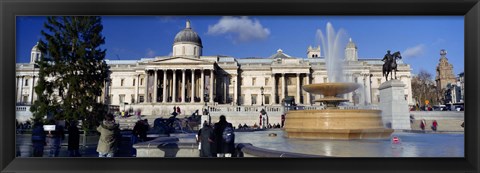 Framed Fountain with a museum on a town square, National Gallery, Trafalgar Square, City Of Westminster, London, England Print
