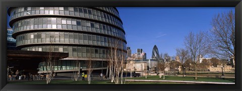 Framed Buildings in a city, Sir Norman Foster Building, London, England Print